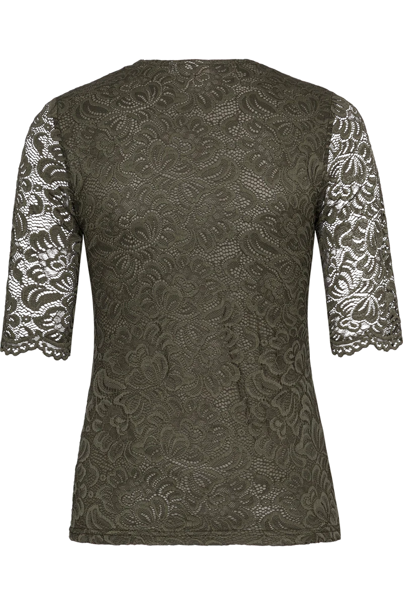 Spitzenshirt mit 3/4-Ärmel - oliv