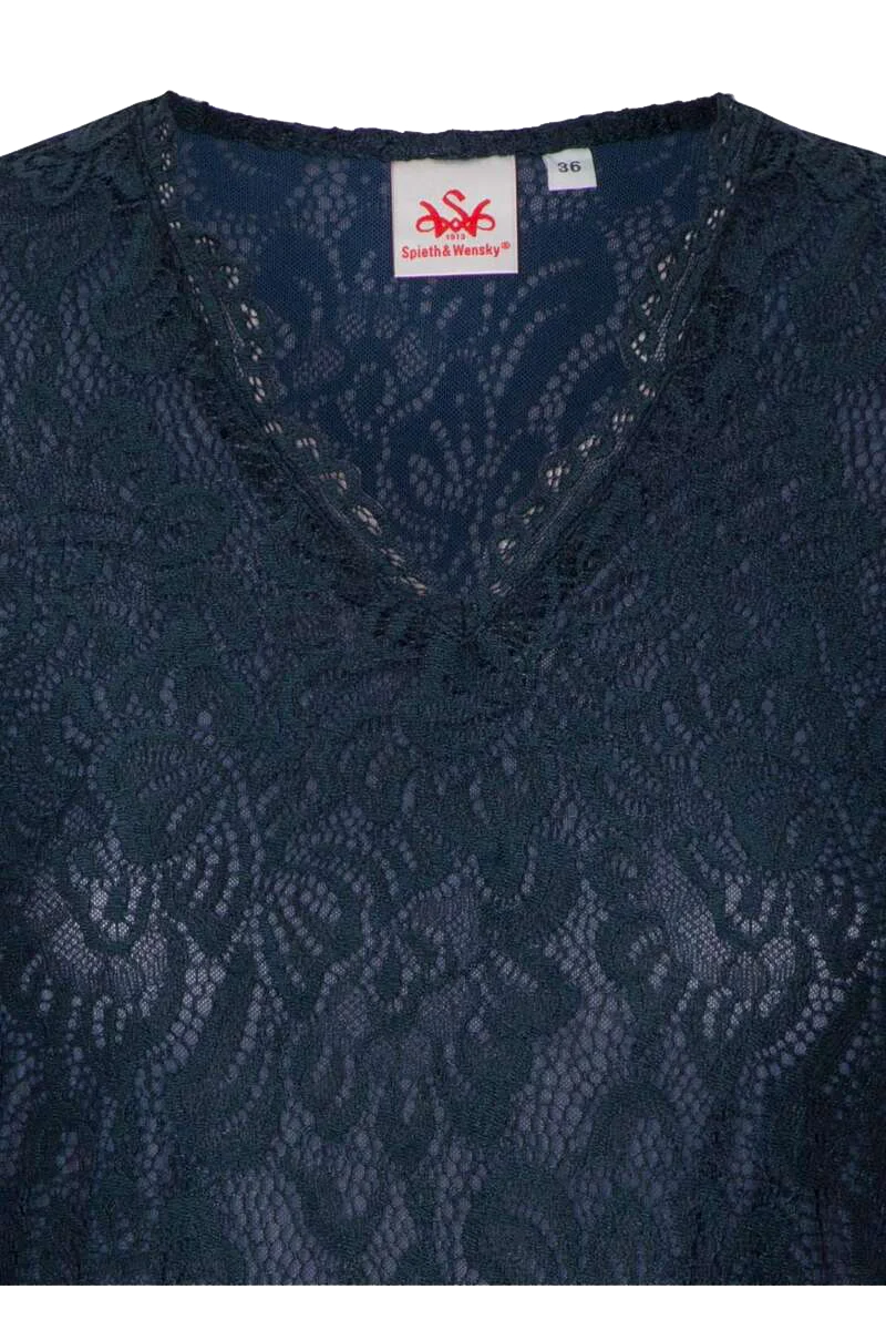 Spitzenshirt mit 3/4-Ärmel - dunkelblau
