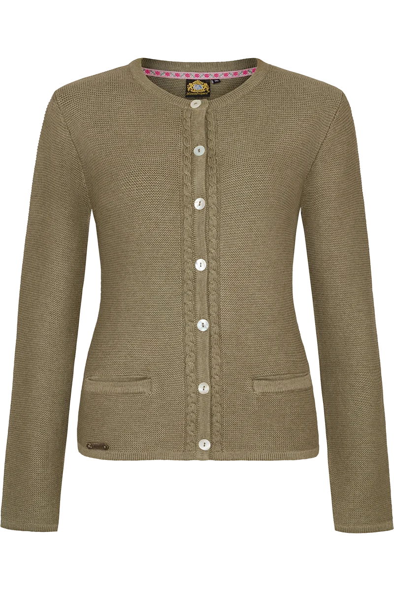 Damen Strickjacke mit Zopfmuster und Perlmuttknöpfen - lindgrün