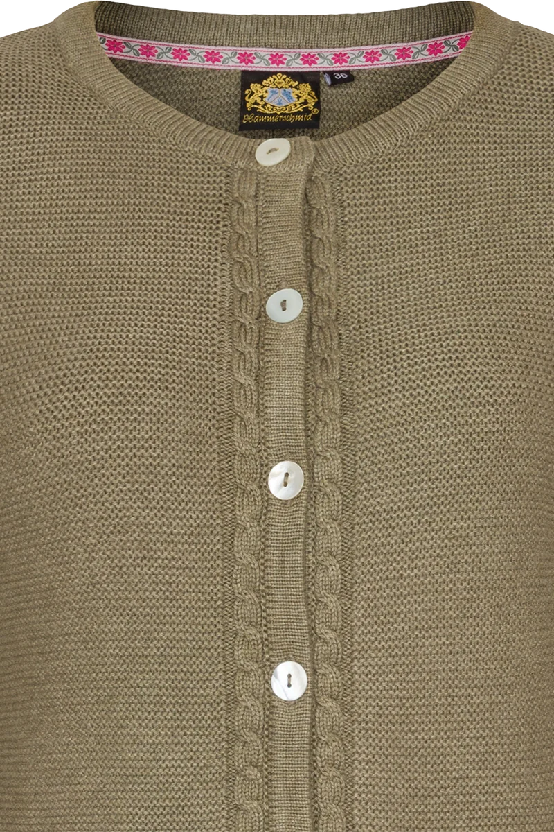 Damen Strickjacke mit Zopfmuster und Perlmuttknöpfen - lindgrün