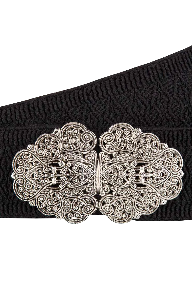 Damen Gürtel mit Muster und Metallschließe - schwarz