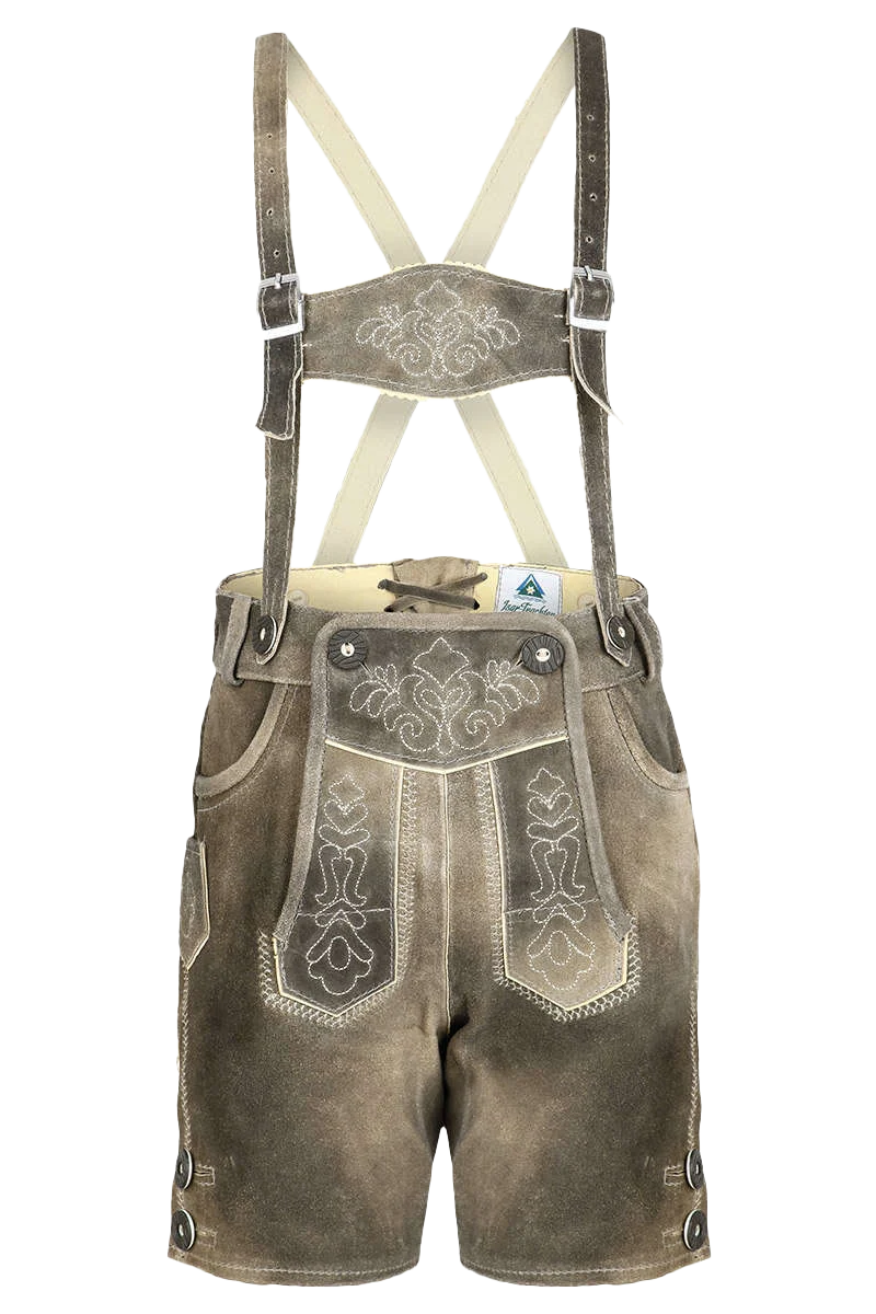 Kinder Lederhose kurz mit Stickerei und Trägern - schiefer