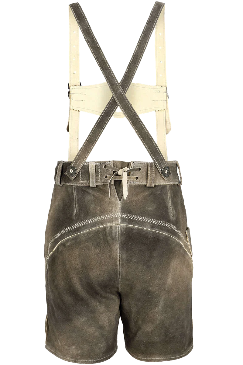 Kinder Lederhose kurz mit Stickerei und Trägern - schiefer