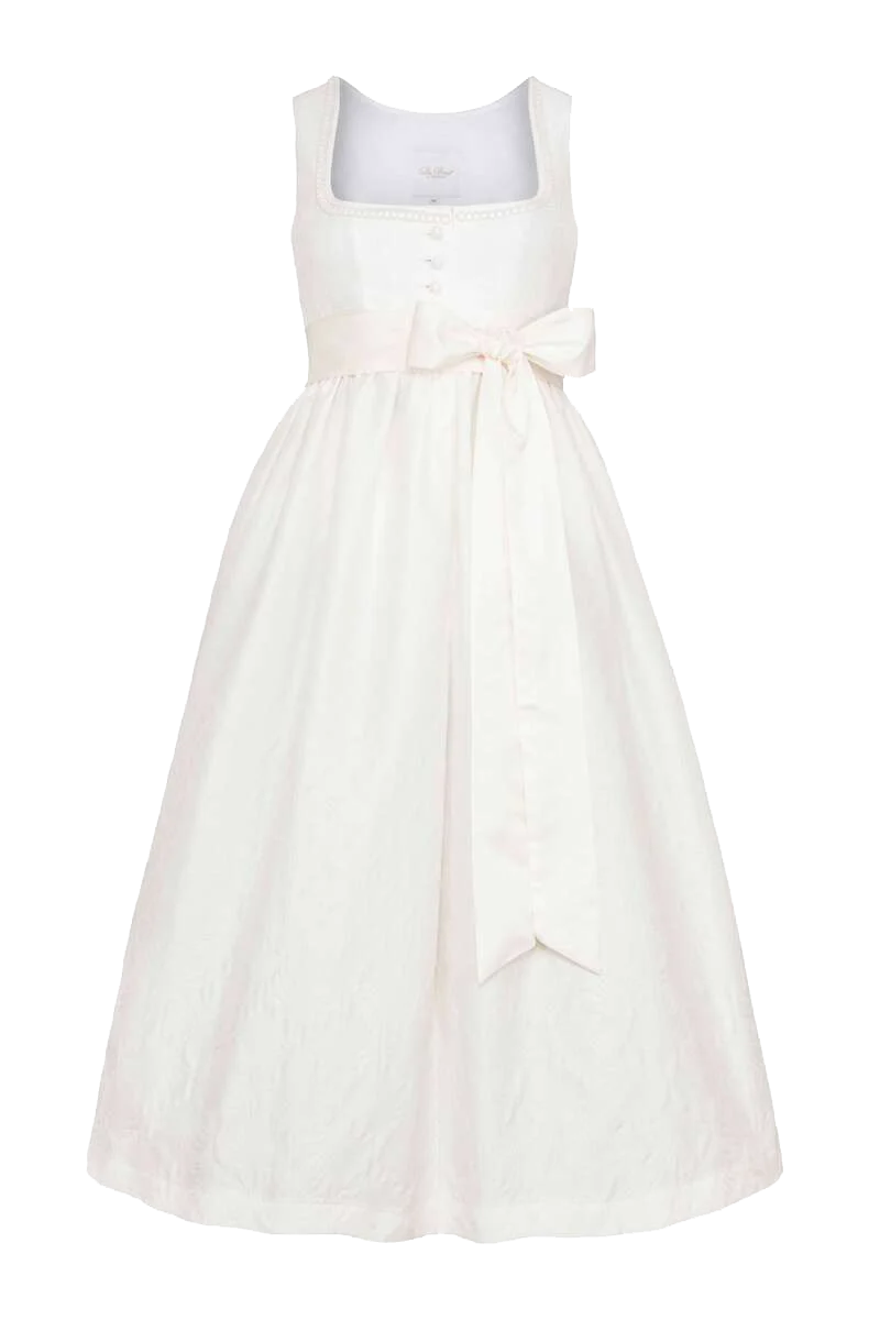 Umstands-Brautdirndl lang mit Schleife - weiß weiß