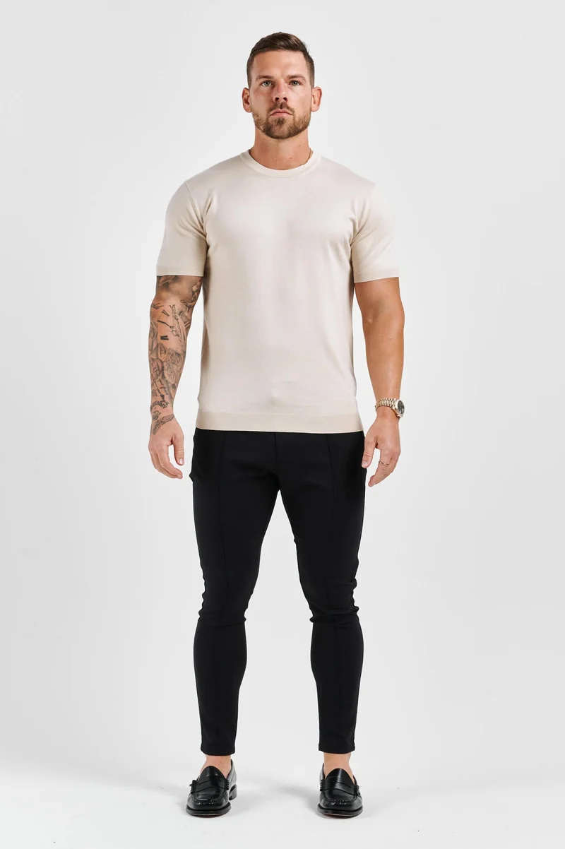 KNIT T-SHIRT - BEIGE
