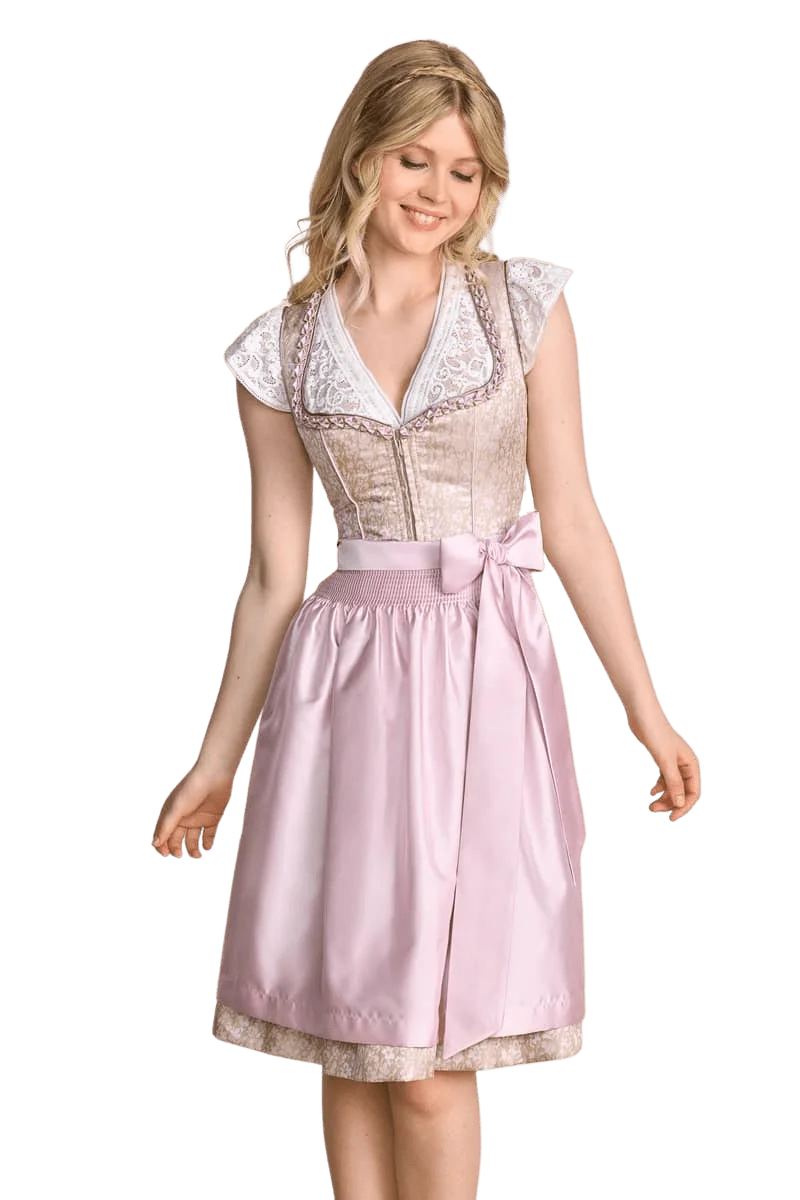 Dirndl Krüger Madl, Midi 60 cm, Bruni, rosa, beige