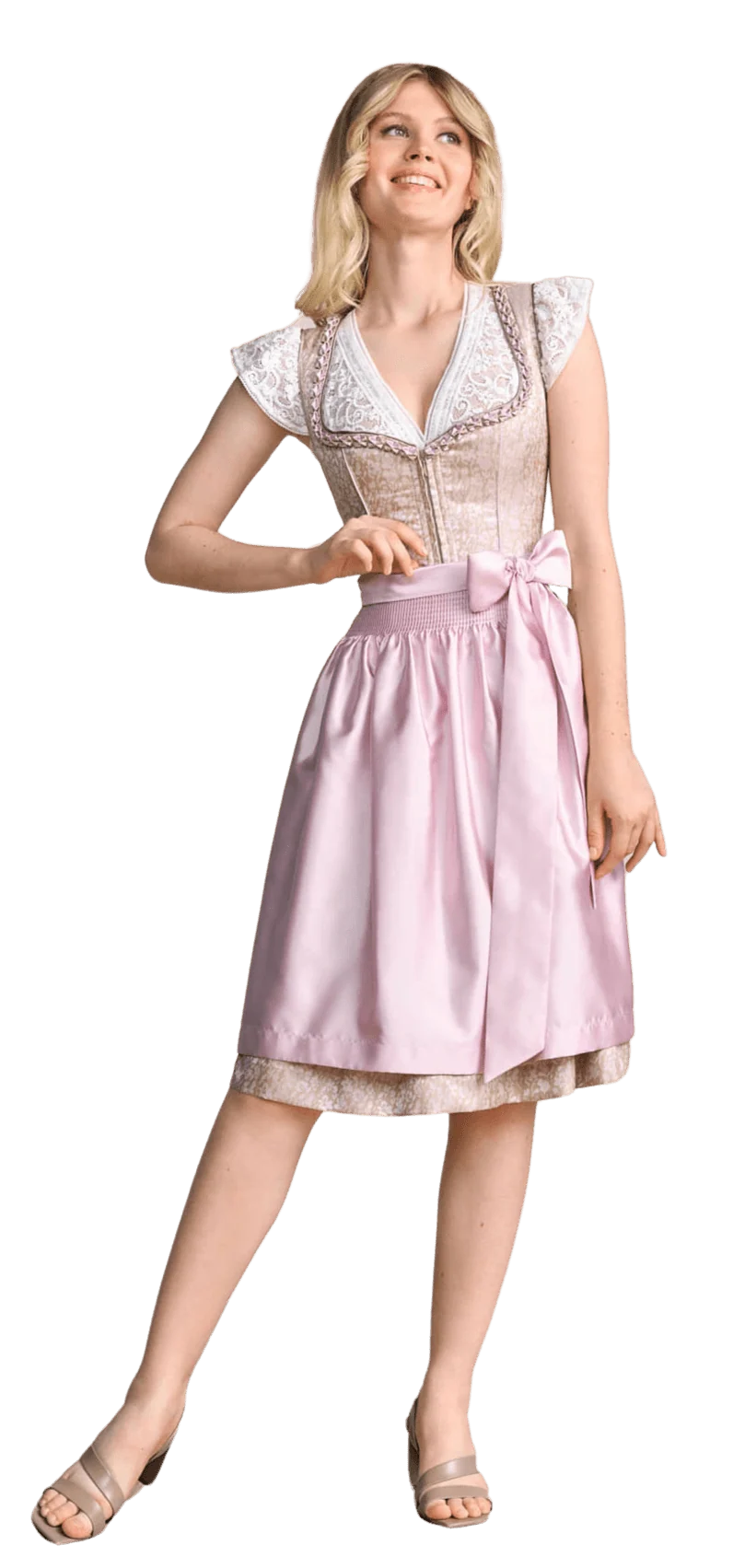 Dirndl Krüger Madl, Midi 60 cm, Bruni, rosa, beige
