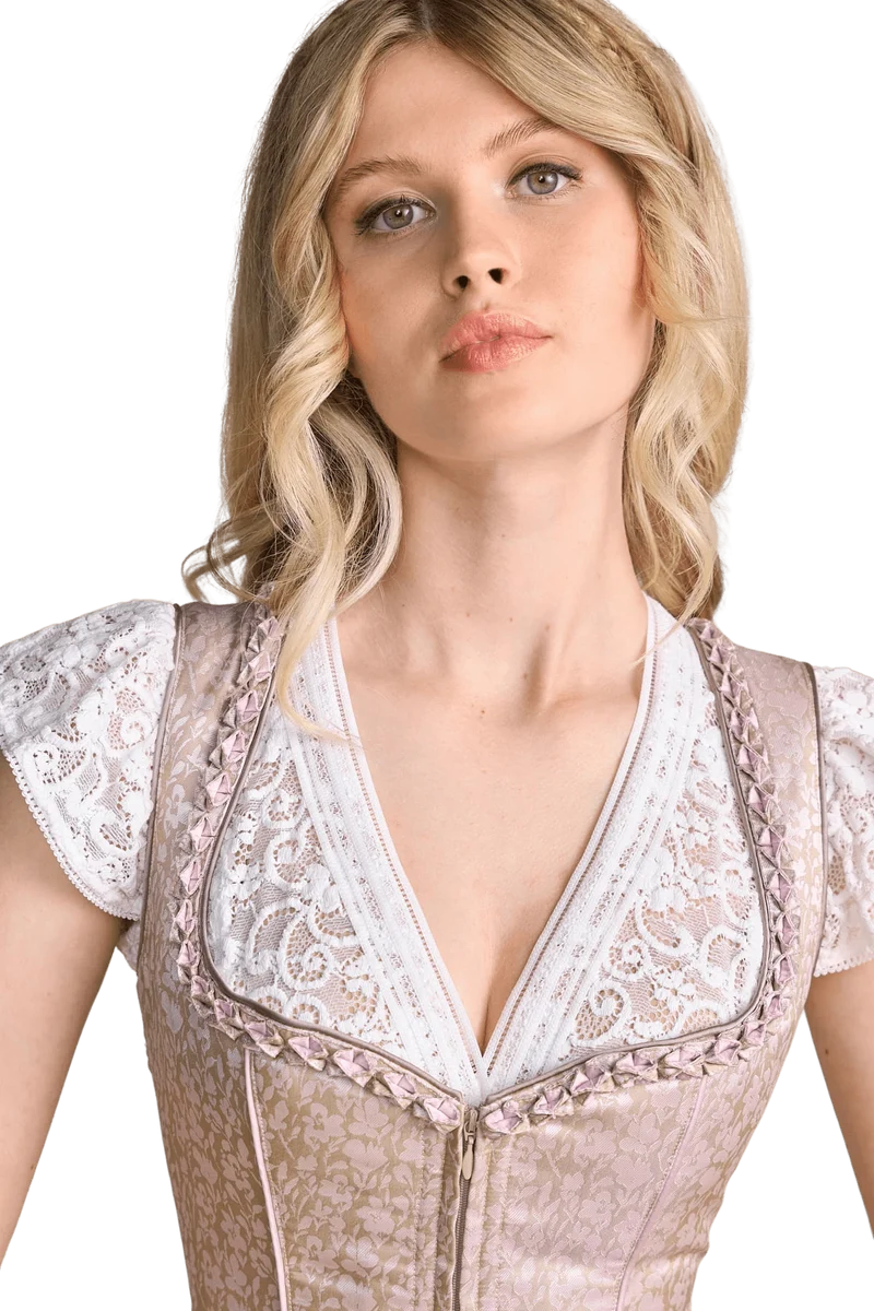 Dirndl Krüger Madl, Midi 60 cm, Bruni, rosa, beige