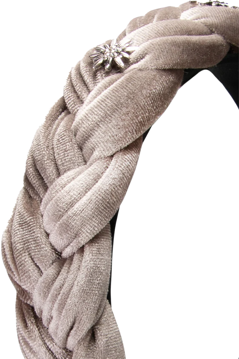 Damen Samt-Haarreif mit Strass-Edelweiß - taupe braun