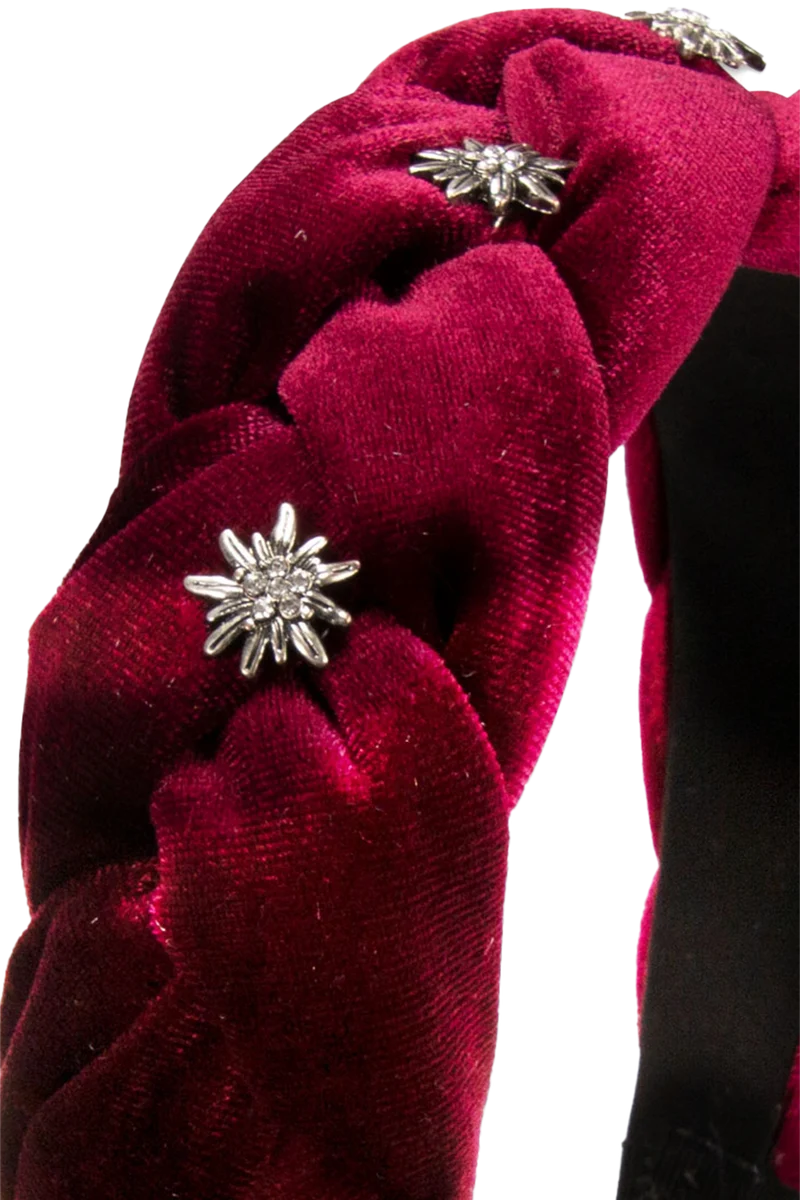 Damen Samt-Haarreif mit Strass-Edelweiß - bordeaux