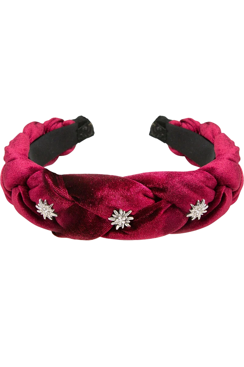 Damen Samt-Haarreif mit Strass-Edelweiß - bordeaux
