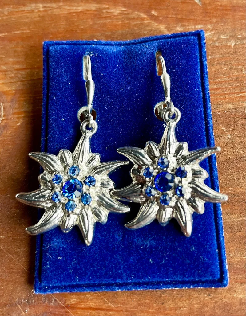 Trachten Ohrringe, Ohrhänger Edelweiß, Swarovski verschiedene Farben