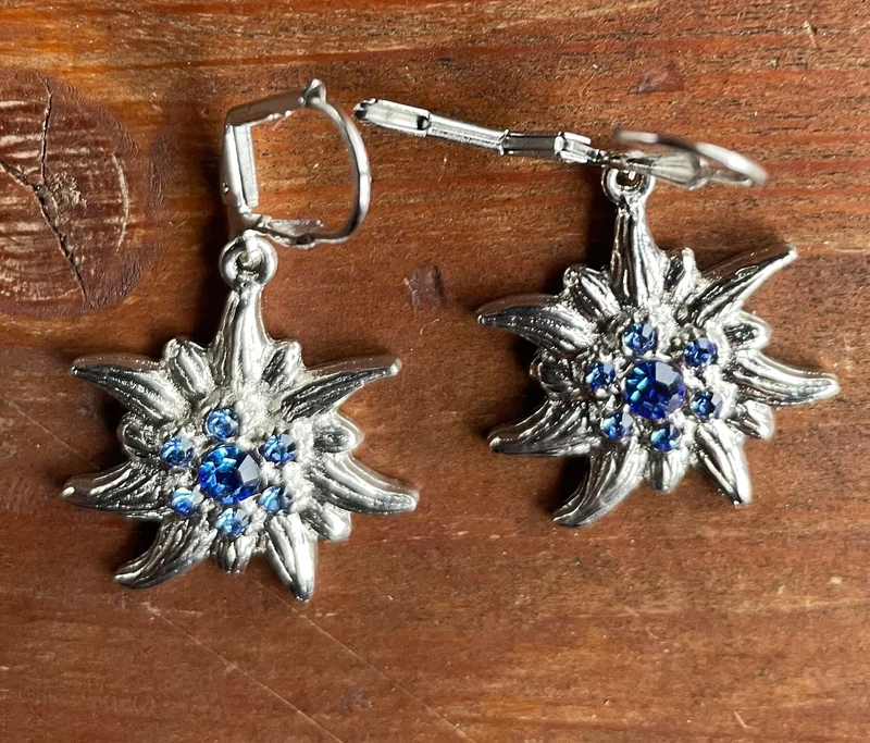Trachten Ohrringe, Ohrhänger Edelweiß, Swarovski verschiedene Farben