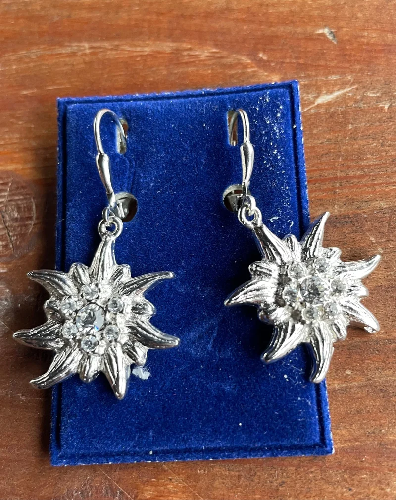 Trachten Ohrringe, Ohrhänger Edelweiß, Swarovski verschiedene Farben
