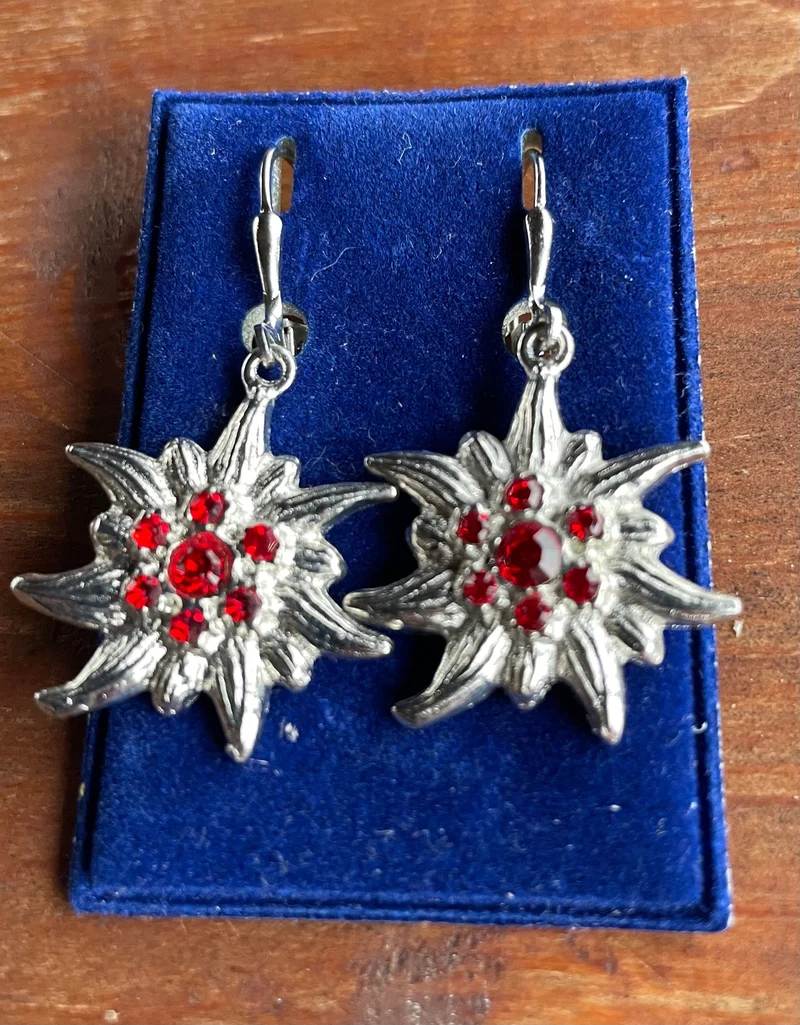 Trachten Ohrringe, Ohrhänger Edelweiß, Swarovski verschiedene Farben