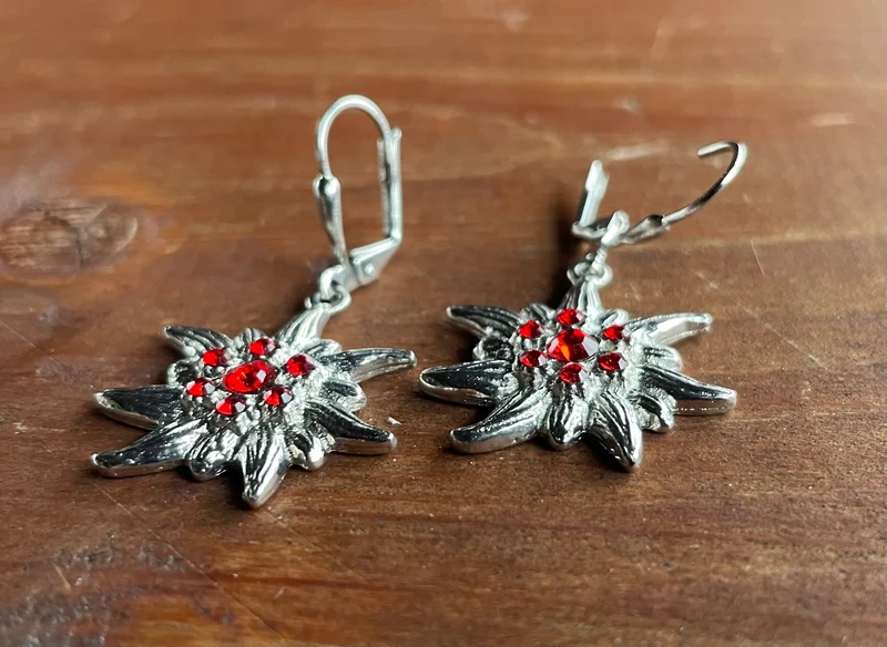 Trachten Ohrringe, Ohrhänger Edelweiß, Swarovski verschiedene Farben