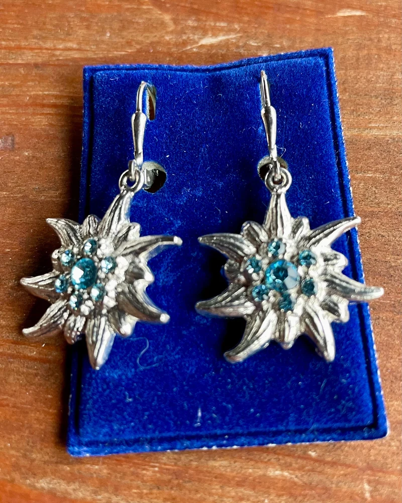 Trachten Ohrringe, Ohrhänger Edelweiß, Swarovski verschiedene Farben