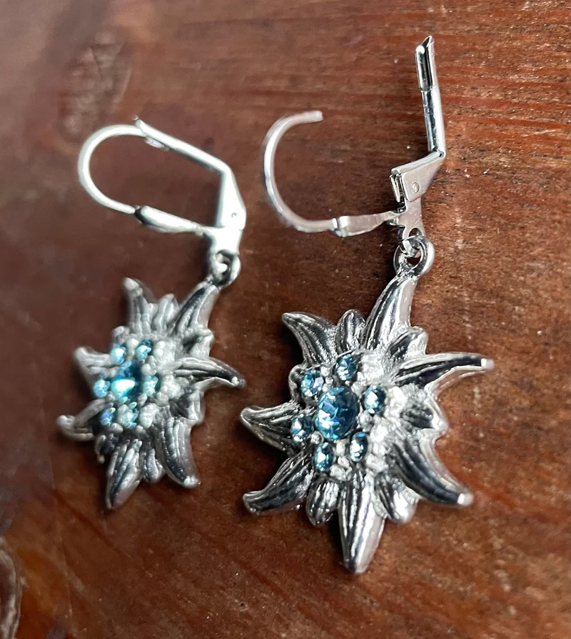 Trachten Ohrringe, Ohrhänger Edelweiß, Swarovski verschiedene Farben