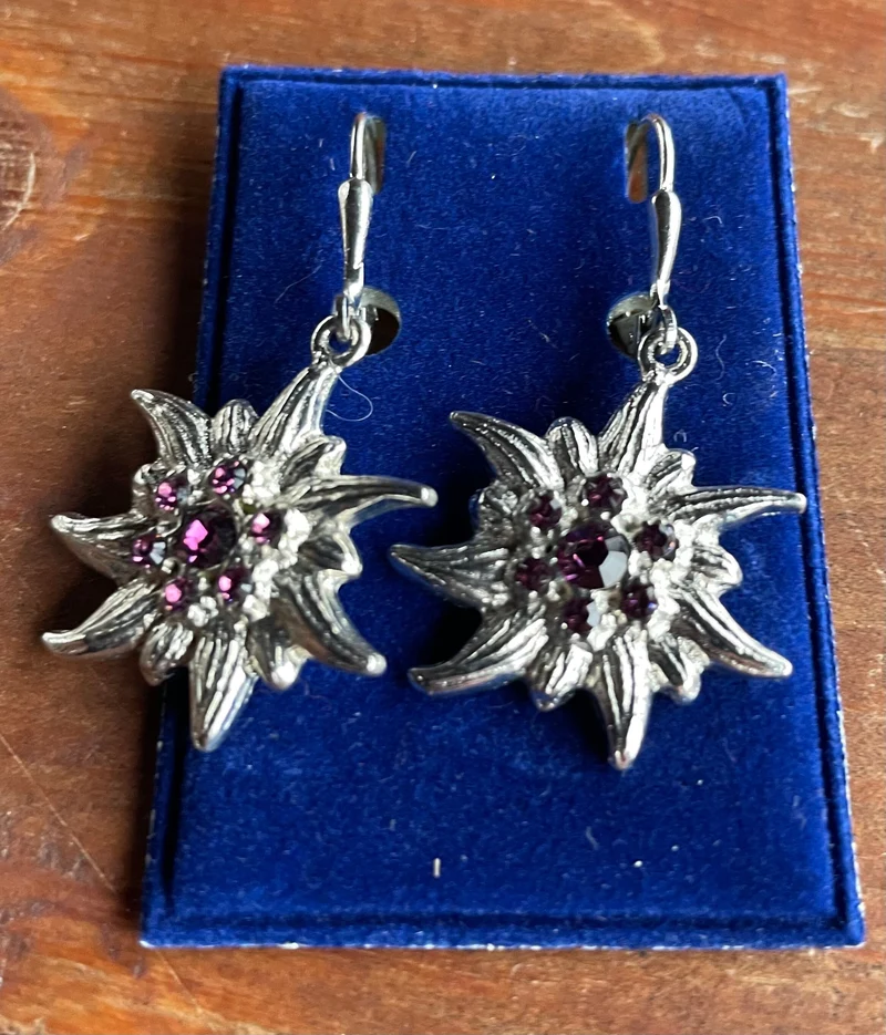 Trachten Ohrringe, Ohrhänger Edelweiß, Swarovski verschiedene Farben