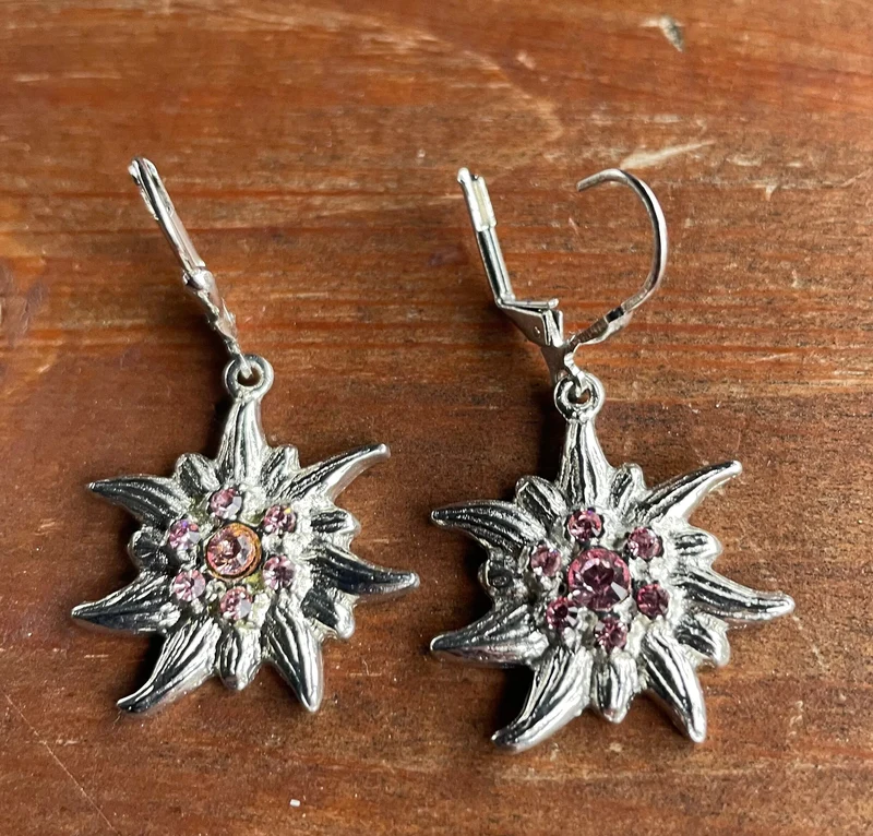 Trachten Ohrringe, Ohrhänger Edelweiß, Swarovski verschiedene Farben