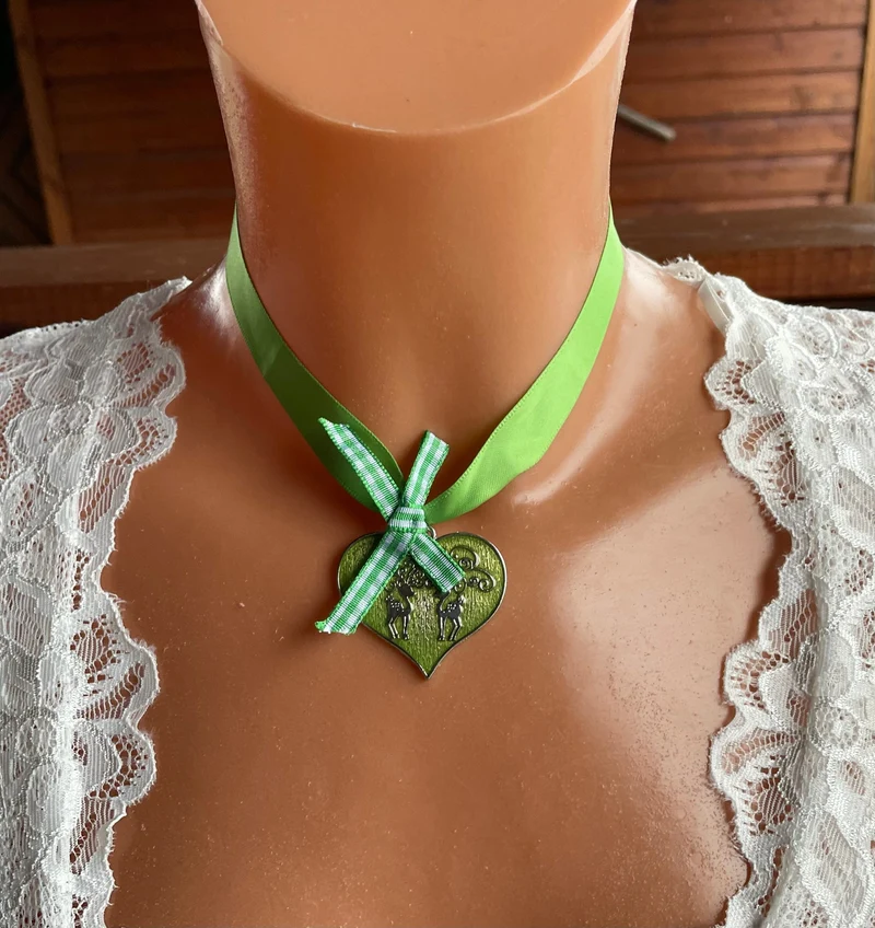 Trachten Kette Kropfband, Krüger, Satin Herz,versch. Farben
