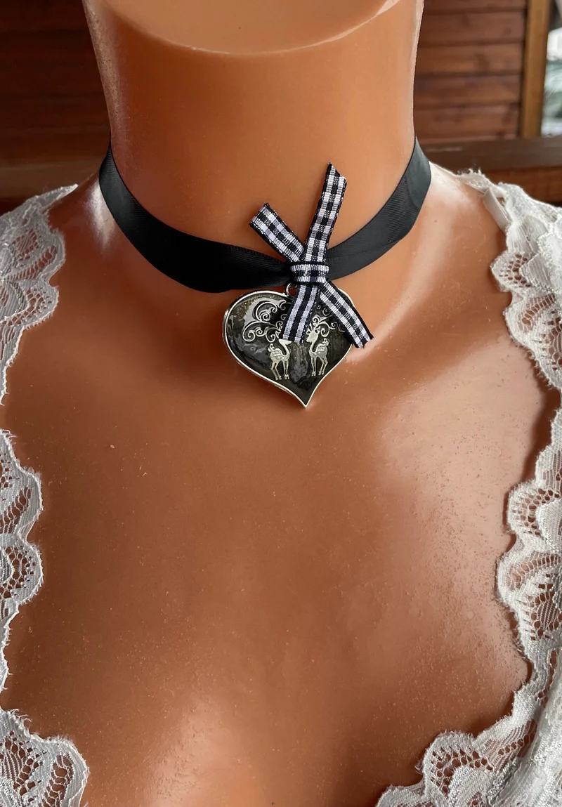 Trachten Kette Kropfband, Krüger, Satin Herz,versch. Farben