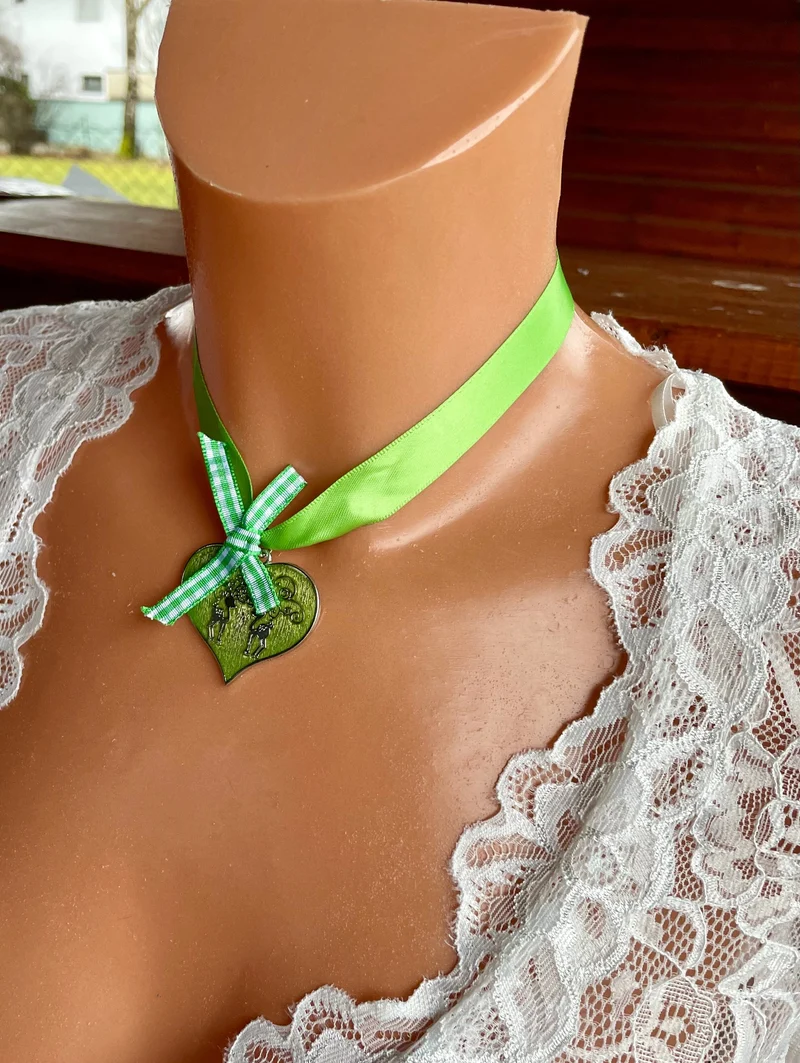 Trachten Kette Kropfband, Krüger, Satin Herz,versch. Farben