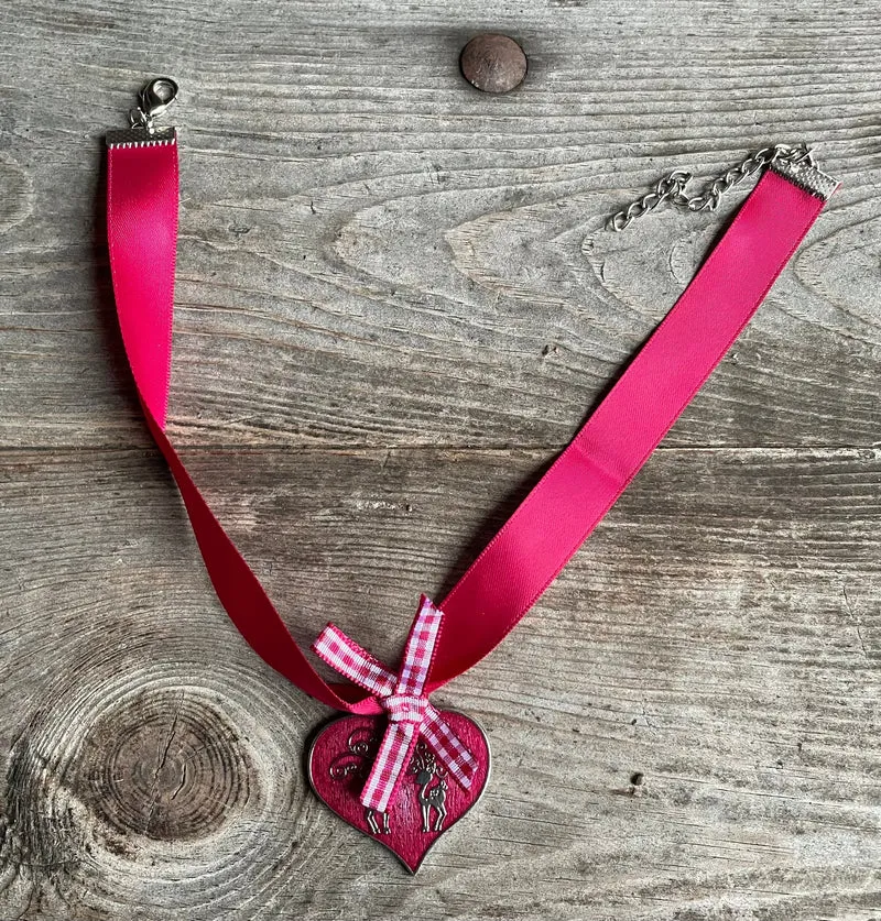 Trachten Kette Kropfband, Krüger, Satin Herz,versch. Farben