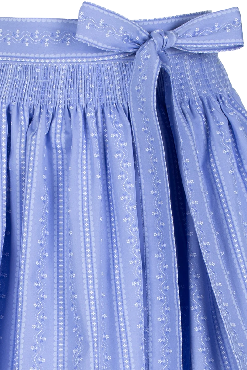 Baumwoll-Dirndlschürze lang mit floralem Streifenmuster - hellblau