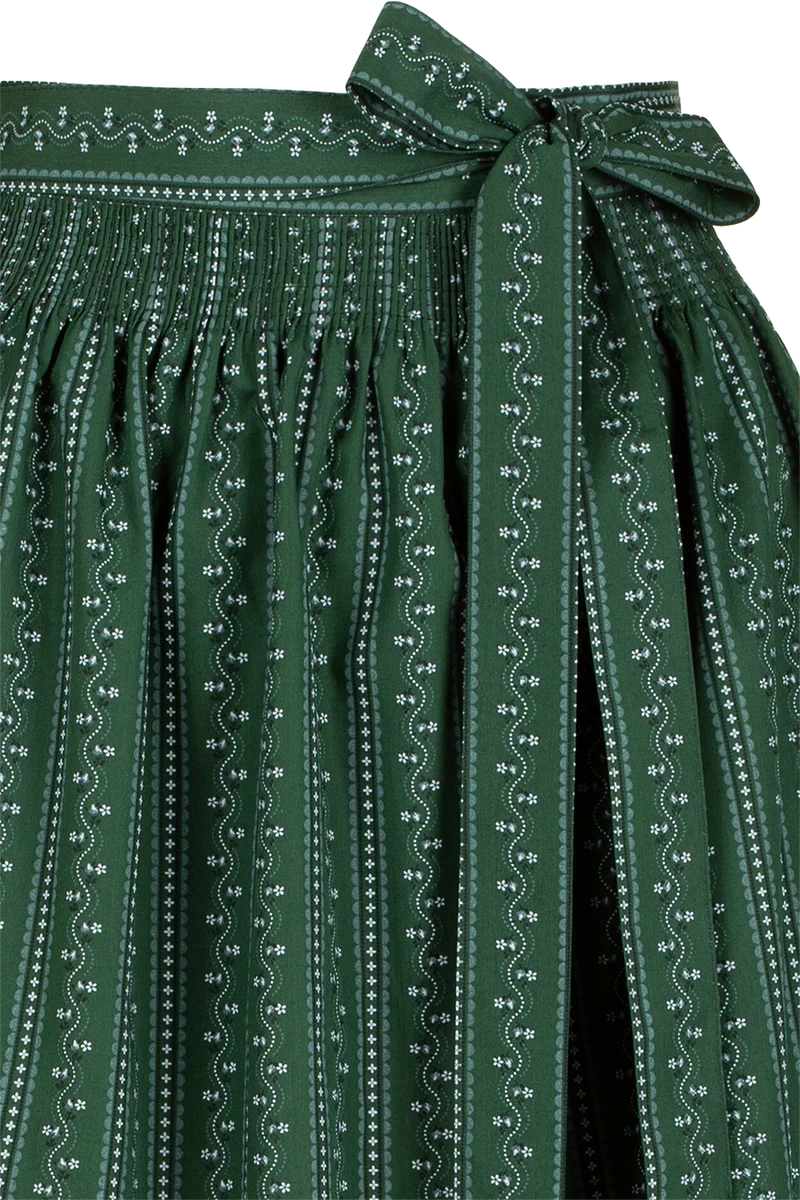 Baumwoll-Dirndlschürze lang mit floralem Streifenmuster - dunkelgrün