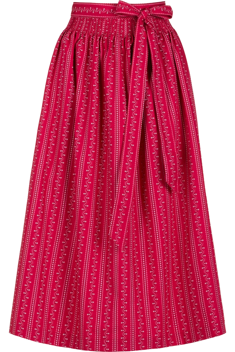 Baumwoll-Dirndlschürze 70cm mit floralem Streifendesign - rot