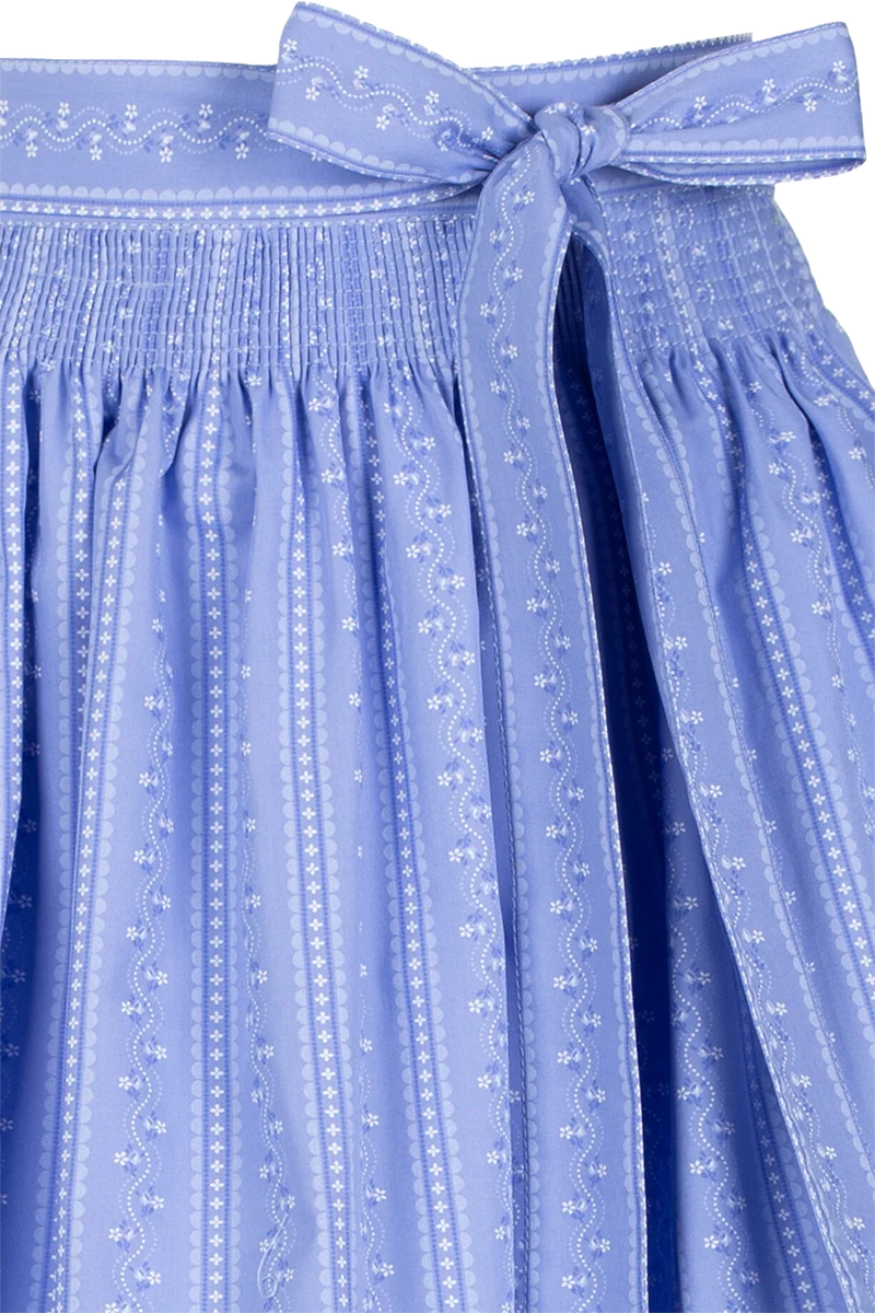 Baumwoll-Dirndlschürze 70cm mit floralem Streifendesign - hellblau