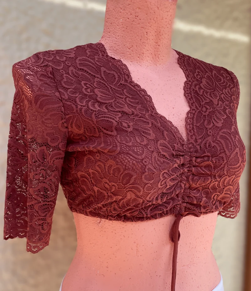 Dirndlbluse Spieth & Wensky Ansbach, rost orange Spitze