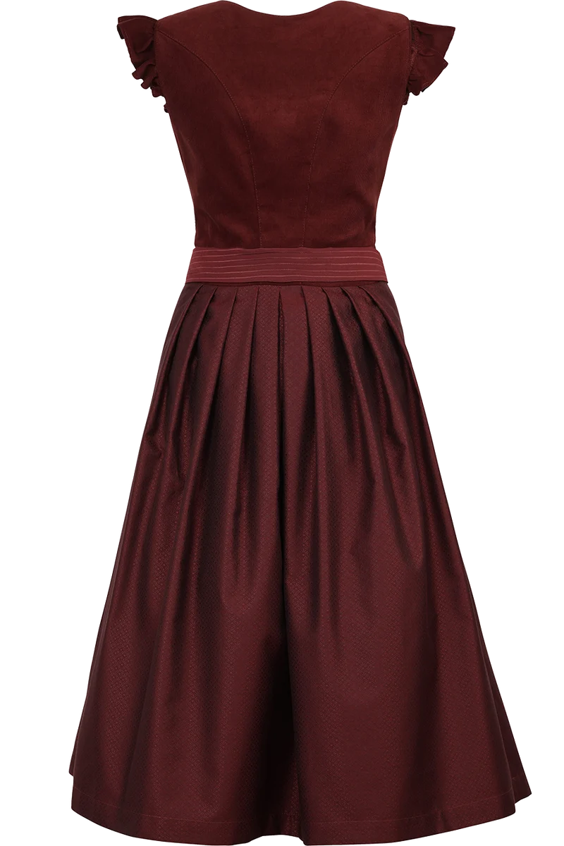 Monochromes Cord-Dirndl mit abtrennbaren Flügelärmeln - henna