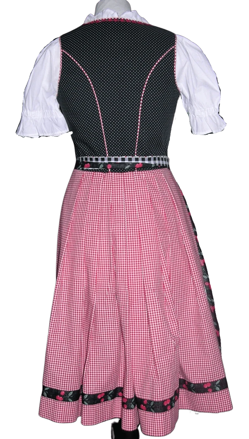 Dirndl Rose, Baumwolle, Kirschen, schwarz, rot, Midi 60 cm