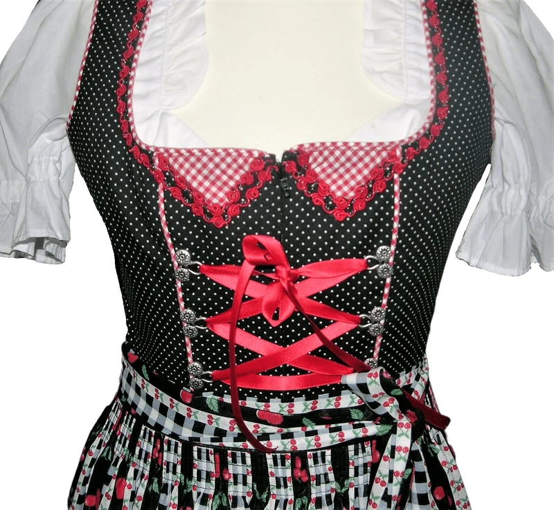 Dirndl Rose, Baumwolle, Kirschen, schwarz, rot, Midi 60 cm
