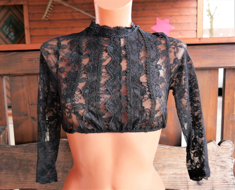 Dirndlbluse Krüger Collections, Simona, schwarz, hochgeschlossen