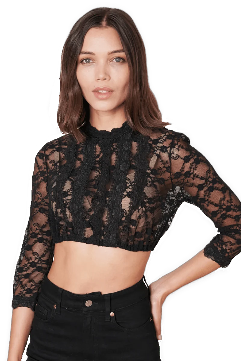 Dirndlbluse Krüger Collections, Simona, schwarz, hochgeschlossen