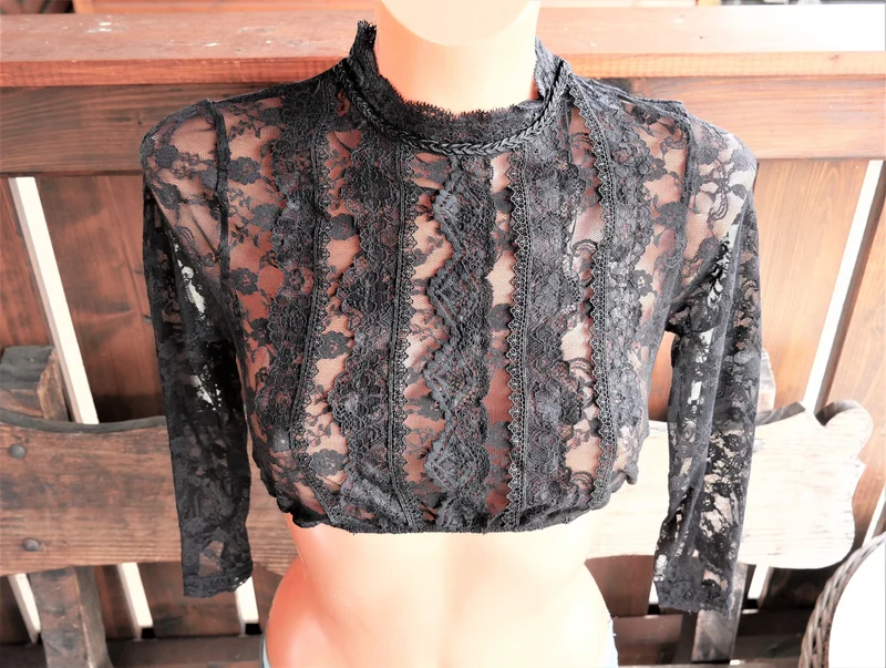 Dirndlbluse Krüger Collections, Simona, schwarz, hochgeschlossen