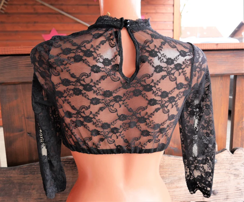 Dirndlbluse Krüger Collections, Simona, schwarz, hochgeschlossen