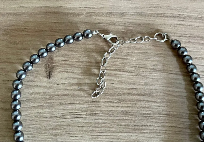 Trachten Kette Collier, pink, grau Blüten Perlen