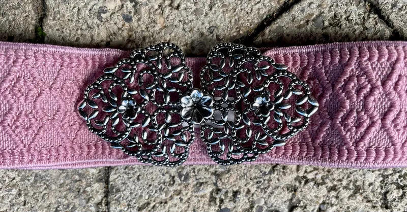 Trachten Stretch Gürtel, rosa silber, 4 cm