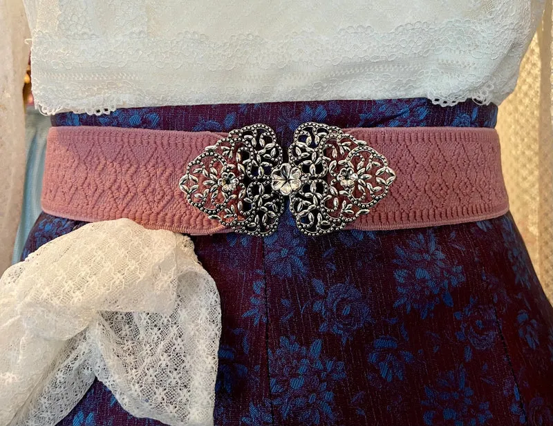 Trachten Stretch Gürtel, rosa silber, 4 cm