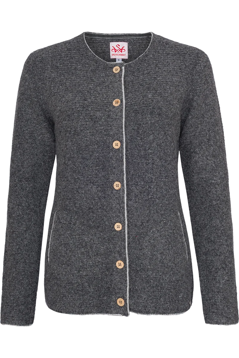 Damen Walkoptik-Strickjacke mit Woll- und Stretchanteil - grau