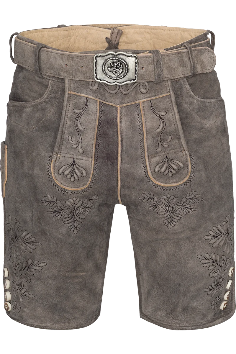 Kurze Herren Wildbock-Lederhose mit Gürtel - stonegrey schwarz