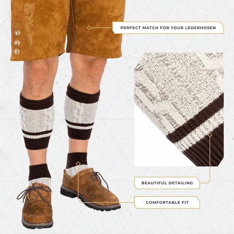 Men’s Lederhosen Socks Loferl Brown Heather White