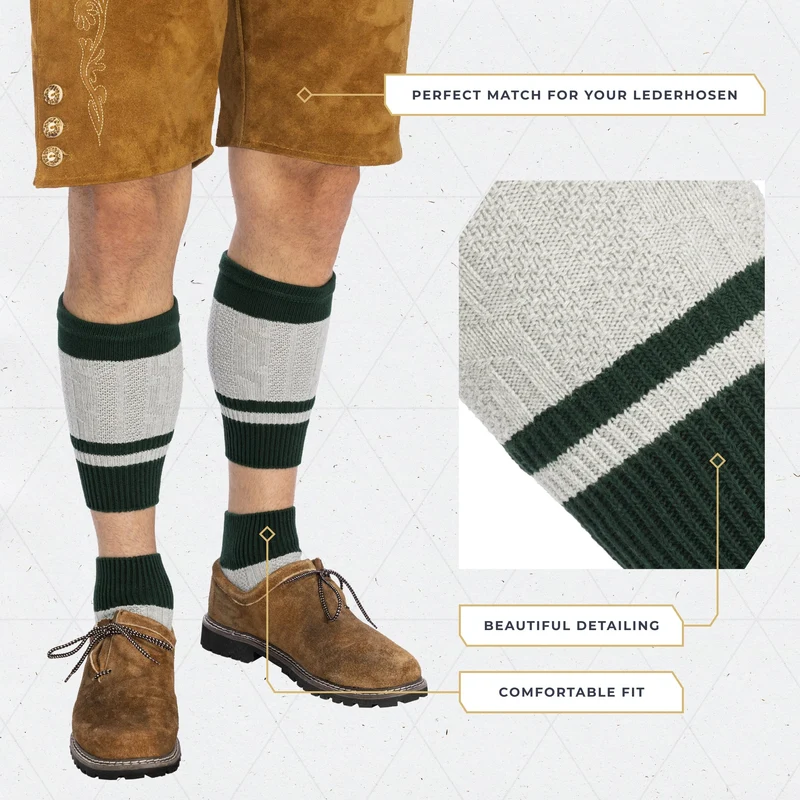 Men’s Lederhosen Socks Loferl Green Heather White