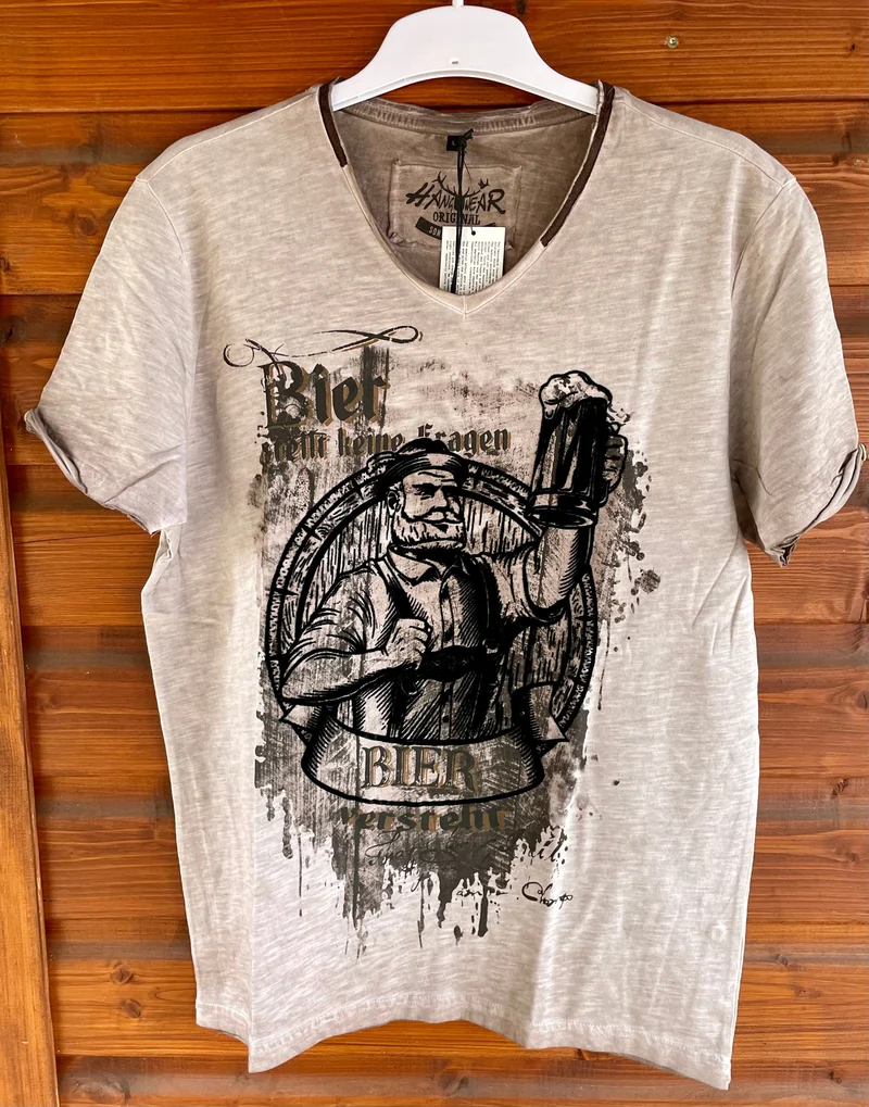 Herrenshirt, Trachten Shirt, HangOwear, Bier versteht, beige