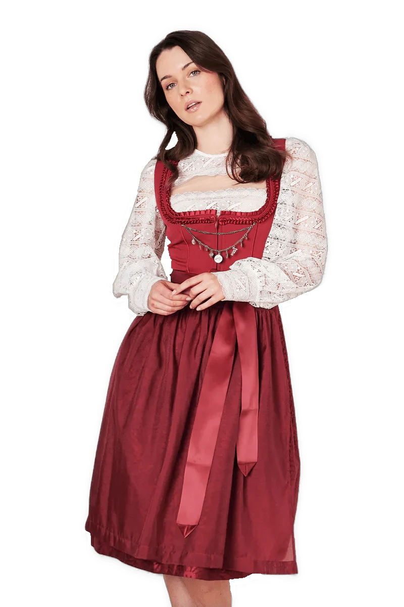 Dirndl Krüger Collections, Shiloh, 70 cm, rot mit Charivari, große Größen