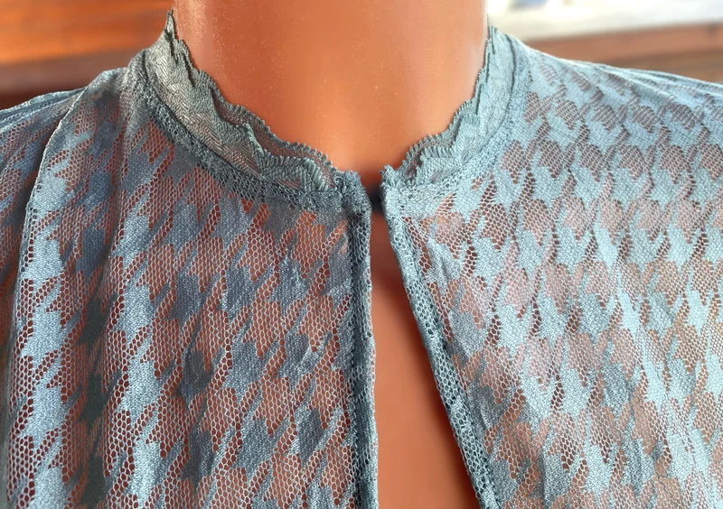 Dirndlbluse Krüger Collection, Hahnentritt, hochgeschlossen, halbarm, blau Bernarda
